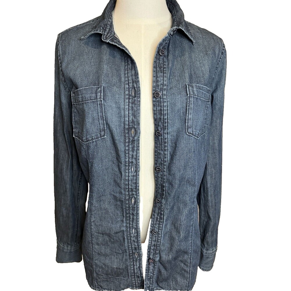 Lands’ End Women’s Denim Button Front Long Sleeve Cottagecore Boho Size 8 Tall